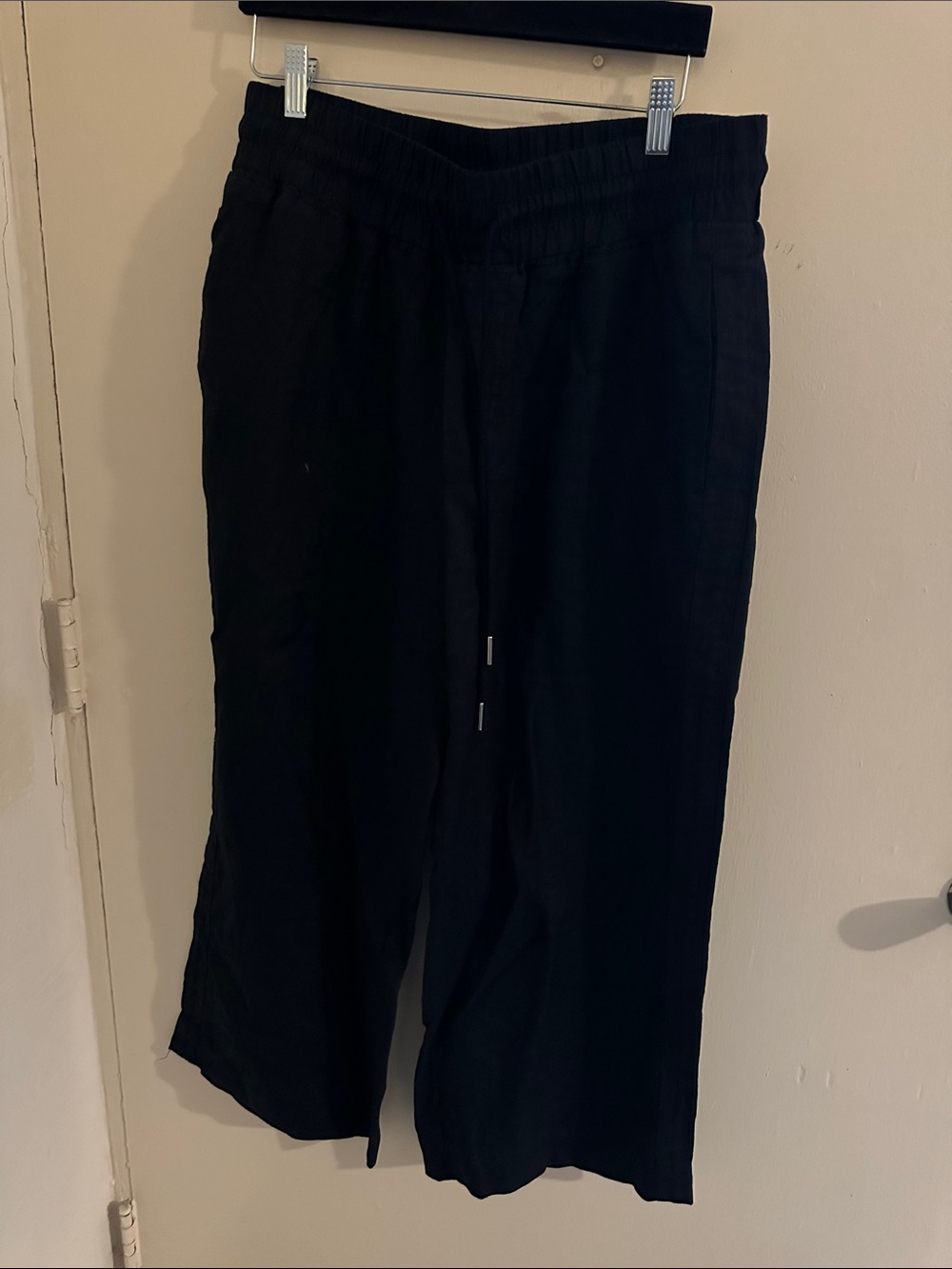 Quince Black Linen Solid Ankle Women's Pants Drawstring Elastic Waist Large
